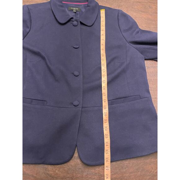 Talbots Woman 18W Navy Blue 60's Style Blazer Jacket Peter Pan Collar Peplum Hem - Picture 4 of 7